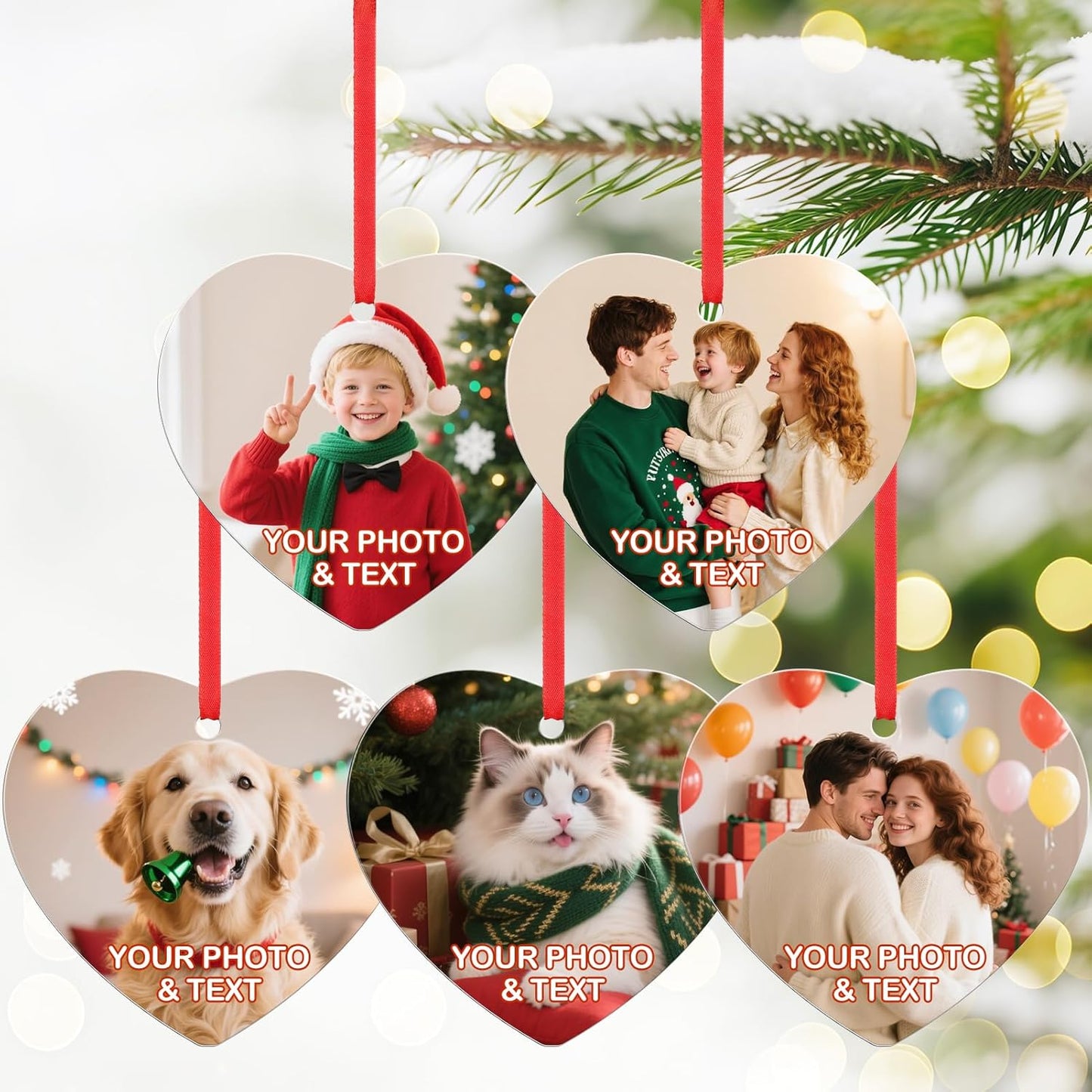 Personalized Photo Christmas Ornaments Double-Sided Metal Custom Picture Christmas Ornament 2024, Customized Xmas Tree Decorations Memorial Gifts for Kids Couples Family Friends Pet