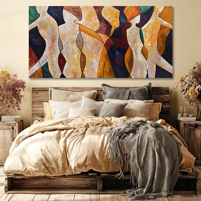 Hue7Art Modern Abstract Canvas Wall Art Colorful Contemporary Figurative Painting Minimalist Poster for Living Room Bedroom Office Above Sofa Wall Decor 29x58 Inch