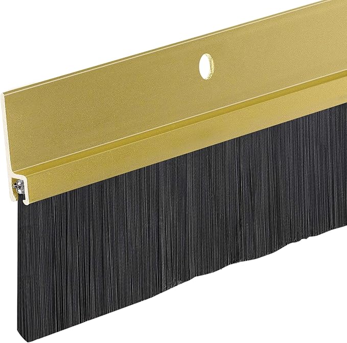 Brush Sweep Door Sweep with Black 1 1/2" Brush (3 FT, Gold)