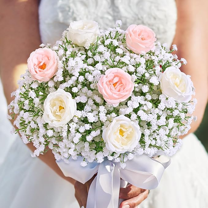 MARTINE MALL 36 Pcs Babys Breath Artificial Flowers, White Baby Breath Flowers Artificial Bulk Real Touch Fake Babys Breath Flowers Faux Gypsophila for Wedding Party Home Floral Arrangement Decor