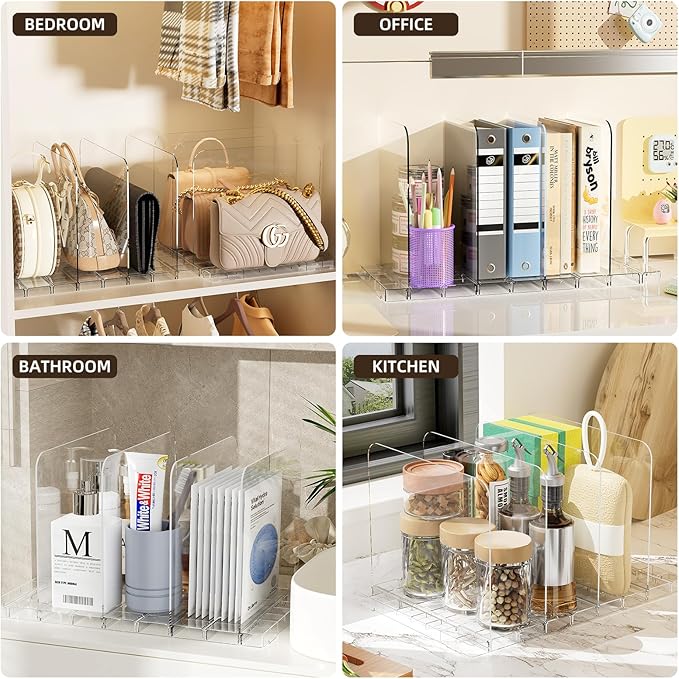 JOYZAN Purse Organizer for Closet Stackable, Adjustable Closet Purse Organizer, Clear Acrylic Shelf Dividers, Detachable Handbag Storage Separator Dividers for Home, Office - 1 Pack