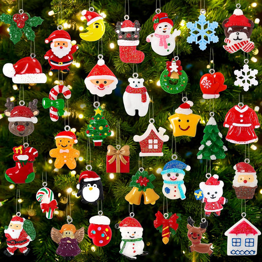 YUJUN 36pcs Mini Resin Ornaments Set - Christmas Tree Decoration, Small Miniature Figurines for Hanging Ornaments