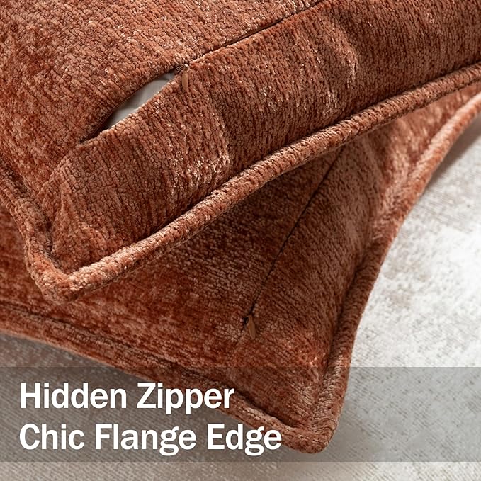 DEZENE Pack of 2 Burnt Orange Fall Euro Shams Pillow Covers 26x26 Cozy Soft Chenille Decorative Throw Pillow Covers Accent Vintage Square Couch Pillow Covers for Home Decor Bed Sofa Living Room