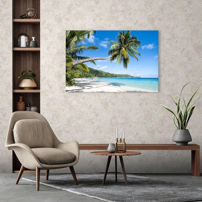 Beach Palm Tree Wall Art Coastal Ocean Pictures Wall Decor for Living Room Nature Scenery Canvas Print Tropical Seascape Painting Ocean Artwork for wall Bathroom Bedroom Kitchen Home Decorations 32x48