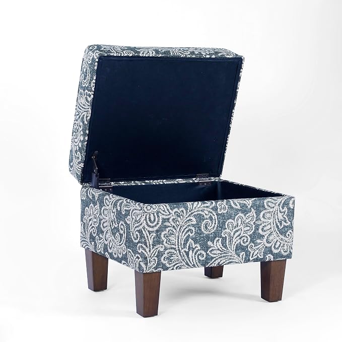 HomePop 22" Modern Rectangular Storage Ottoman - Blue Denim Jacobean Print