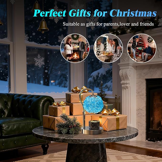 Luxury Candle Warmer Lamp with Timer & Dimmable Brightness, Crystal Gemstone Shade & Premium Base - Adjustable Wax Melt Warmer for Home Decor(Blue)