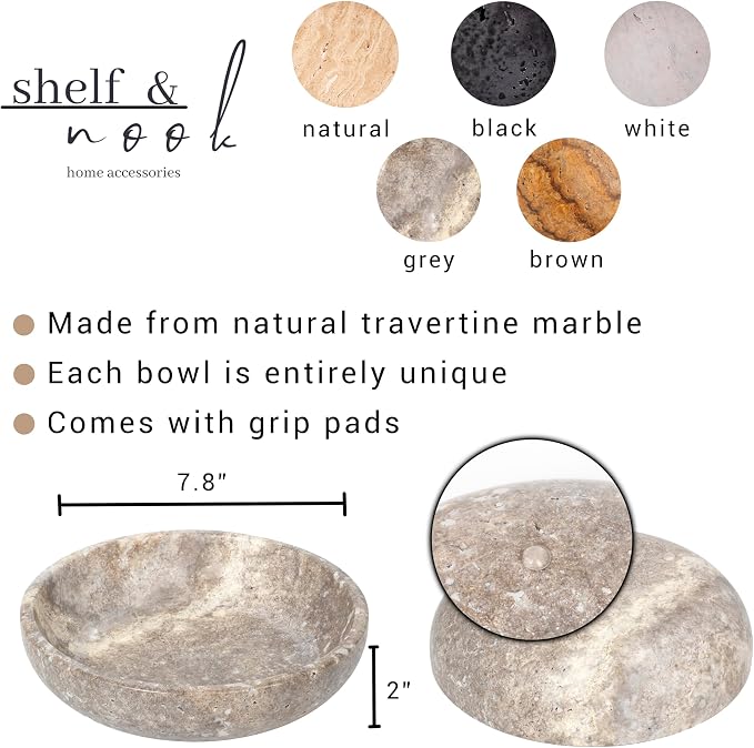 Shelf & Nook Travertine Decorative Bowls for Home Decor. Key Bowl for Entryway Table in a Choice of 5 Colors (Silver-Gray, Small)