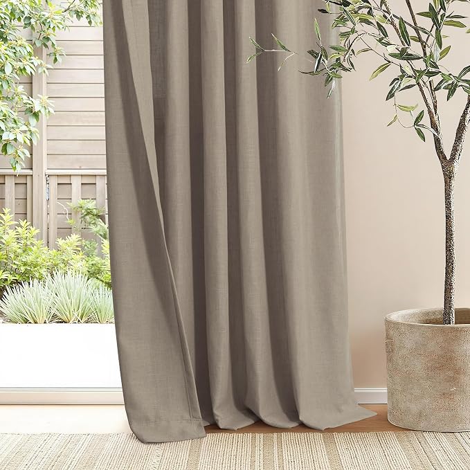 Dark Taupe Pleated Linen Curtains for Small Windows 45 Inch Length 2 Panel Pinch Pleat Back Tab Burlap Short Lightweight Classy Classic Accent Brown Curtain for Bedroom Kitchen Rustic Farmhouse Decor