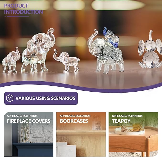 Crystal Elephant Figurines Collectible Glass Elephants Figurine Decor for Home Office Tabletop Mother's Birthday Housewarming Gifts for Women (Mom and Son)
