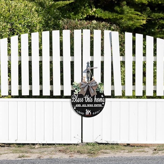 3D Bless This Home and All Who Enter Wooden Front Door Signs，Door Decorations Hanging,Christian Jesus Home Porch Wall Decor，Spring Wreaths，Door Wreaths for Front Door Outside All Season(Black)