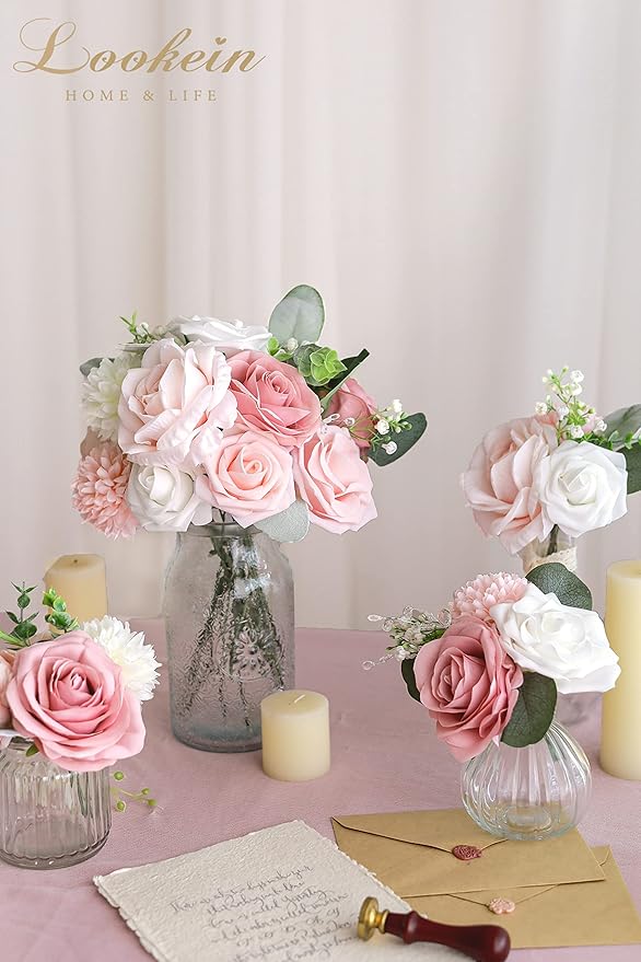 Lookein Artificial Flowers for DIY Wedding Decoration Bridal Bouquet Table Centerpieces Flower Garland Wreaths Aisle Arch Flower Decoration Home Decor, Dreamy Blush