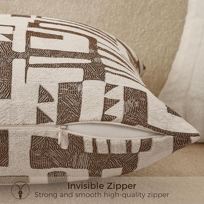 Lumbar Pillow Cushion Cover 20x12 Inch, Double-Sided Geometric Pattern Pillow Covers, Modern Designer Original Pillowcase for Sofa, Bed, Rattan Chair, Bedroom, Living Room(Brown)