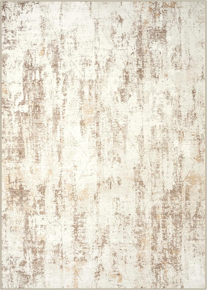 8x10 Area Rugs Washable Rug: Modern Abstract Living Room Rug Soft Anti-Skid Thin Carpet Indoor Floor Non-Shedding Carpets for Bedroom Dining Room Farmhouse Nursery Home Office Beige Grey