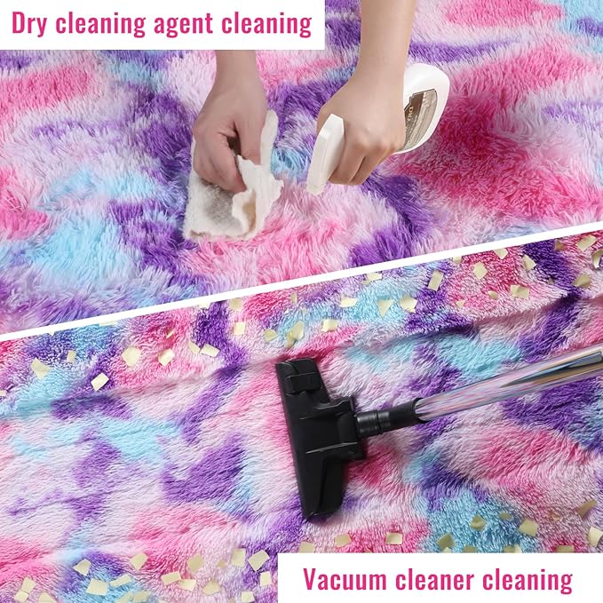 PAGISOFE Ultra Soft Rainbow Purple Area Rugs for Girls Bedoom 6x9 Ft, Fluffy Cute Colorful Pastel Girls Rug, Plush Kawaii Rugs for Kids Room, Playroom Hot Pink Purple Bedroom Decor Princess Carpet