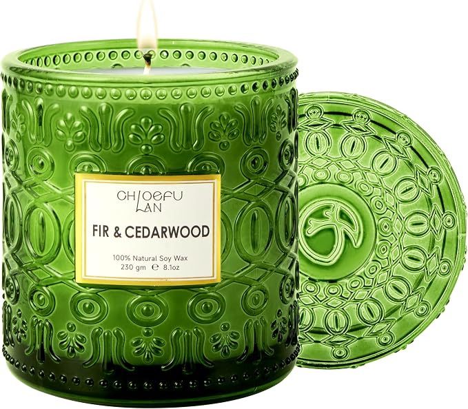 Chloefu LAN Fir & Cedarwood Scented Candle Gift, Christmas Festival Candles, Large Luxury Scented Soy Jar Candle with up to 55 Hour Long Lasting, Highly Scented, 8.1ozs