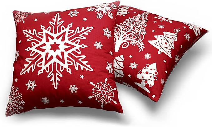 Red Christmas Tree Pillow Covers 22x22 Winter Xmas Tree with Snowflakes Decorative Pillow Covers Set of 2 Holiday Cushion Case for Christmas Decorations Living Room Outdoor