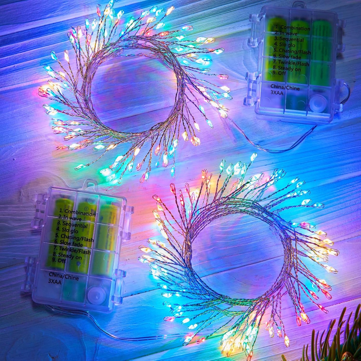 Outdoor Fairy Lights Battery Operated, 2 Pack Firecracker Twinkle String Lights with Remote, 5 Feet 60 LEDs for DIY Wreath Wedding Party Bedroom Mason Jar Holiday Christmas, Multicolor