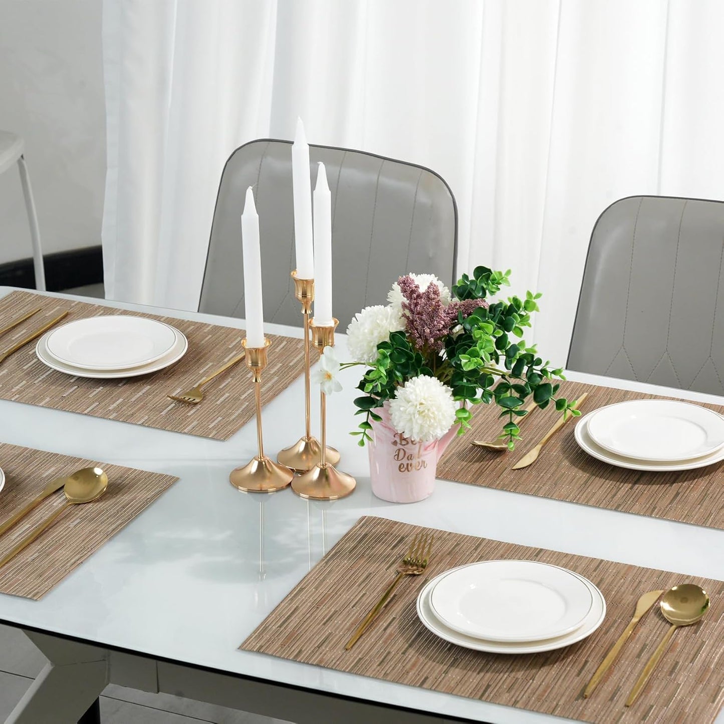 Placemats Set of 6，Non-Slip PVC Weave Table Mats Easy to Clean，Heat Resistant Place Mats for Kitchen Dining Table Decoration Indoor Outdoor，Light Brown