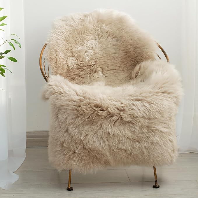 Premium Genuine Sheepskin Area Ruge - Real Wool Fur Shaggy Carpet | Fluffy Soft Natural Lambskin Rug Seat Chair Covers for Couch Sofa Bedroom Living Room(Beige,2×3 Feet Sheepskin)