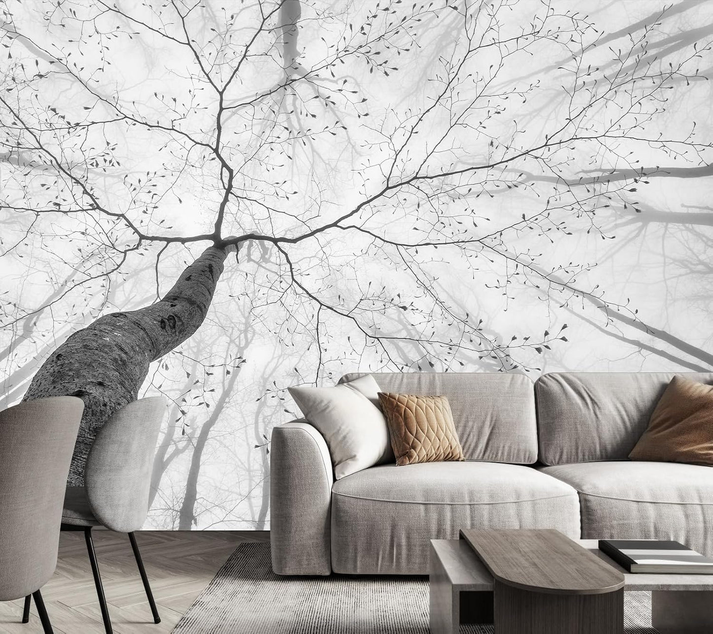 Gray Forest Woodland Wallpaper Mural for Bedroom Living Room (Not Peel n' Stick)