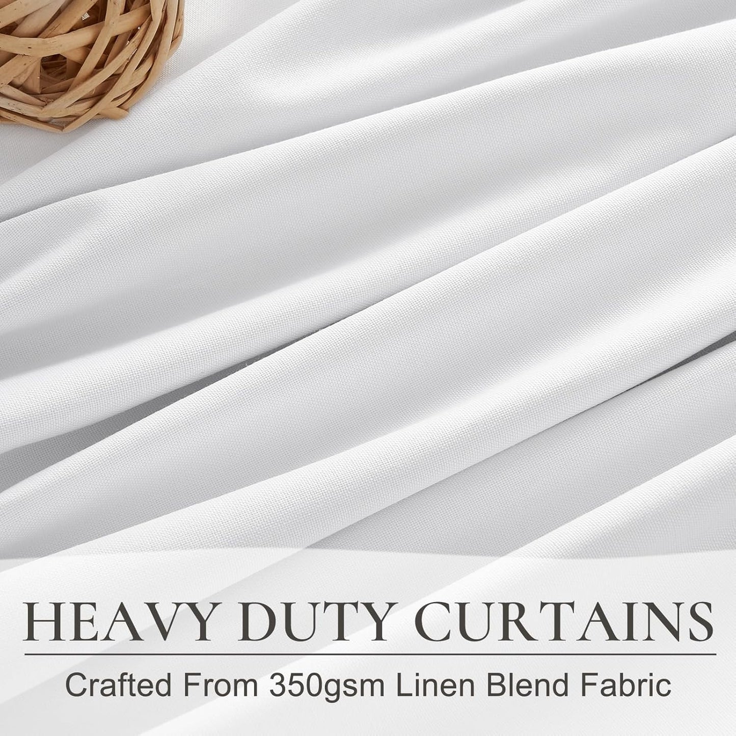 Pinch Pleated Bright White Blackout Curtains 105 Inches Long for Bedroom 2 Panels Set, Modern Linen Blend Heavy Thermal Decor Curtain Room Darkening Privacy Office /Kids Room Window Drapes 40"Wx105"L