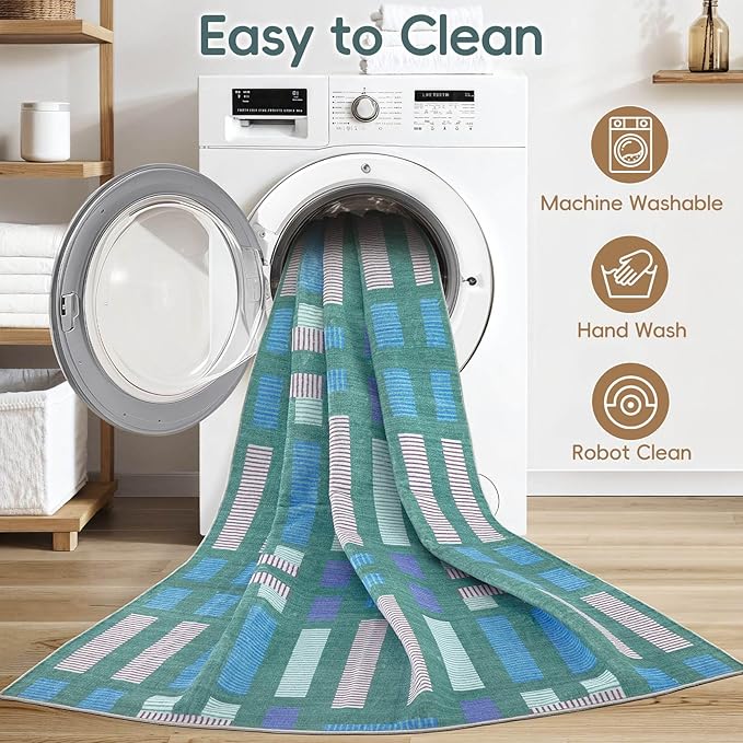 cotiled 10x12 Area Rug Living Room: Washable Boho Rugs with Non Slip Backing Large Soft Indoor Stain Resistant Carpet for Bedroom Farmhouse Dining Room Lightweight Home Decor Green