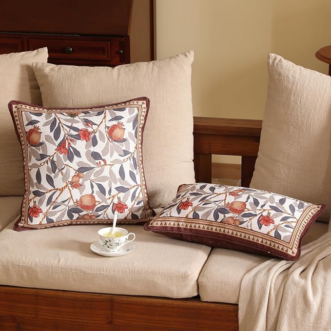 patdrea Designer French Vintage Linen Throw Pillow Cover,18"x18",Set of 2 | Decorative Pillow Case with Zipper,Floral Pattern,Pillow Cover for Couch Living Room Bedroom Sofa