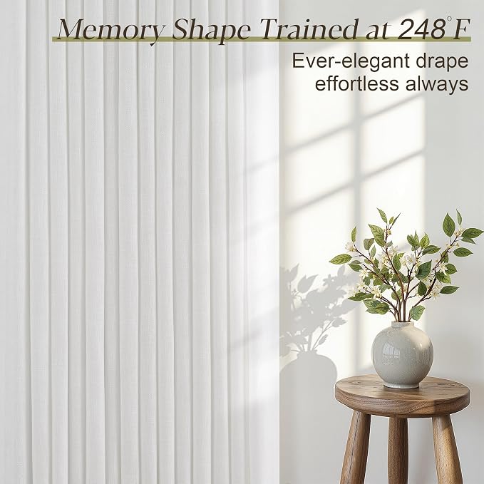 Beige White Linen Curtains 84 Inch Length 2 Panels for Living Room Neutral Textured Pinch Pleated Curtains Ivory Cream Light Filtering Pleated Drapes 84 Inches Long Back Tab Hooks Clips Rings 7Ft