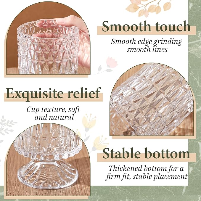 9 Pcs (H: 7" W: 4") Embossed Flower Vase Pedestal Glass Vase Big Base Thickened Crystal Vintage Vases for Wedding Party Home Decor Table Centerpiece House Warming Gifts (Clear,Stylish)