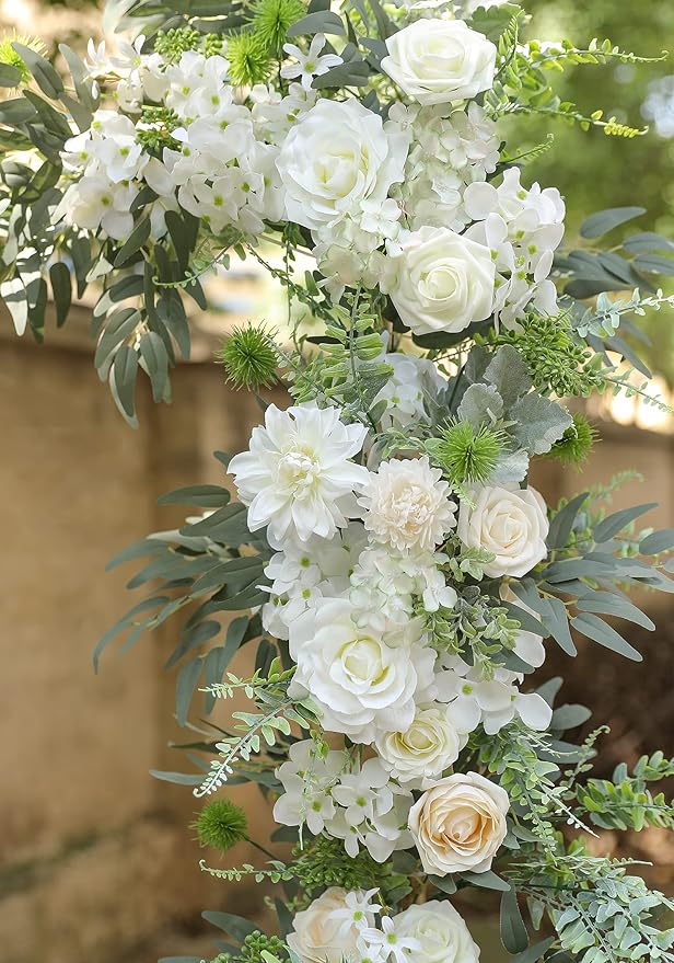 rongflower Artificial Flowers Combo Silk Mix Fake Flowers Leaf for DIY Wedding Bouquets Centerpieces Arrangements Party Baby Shower Home Decorations(Milk White)