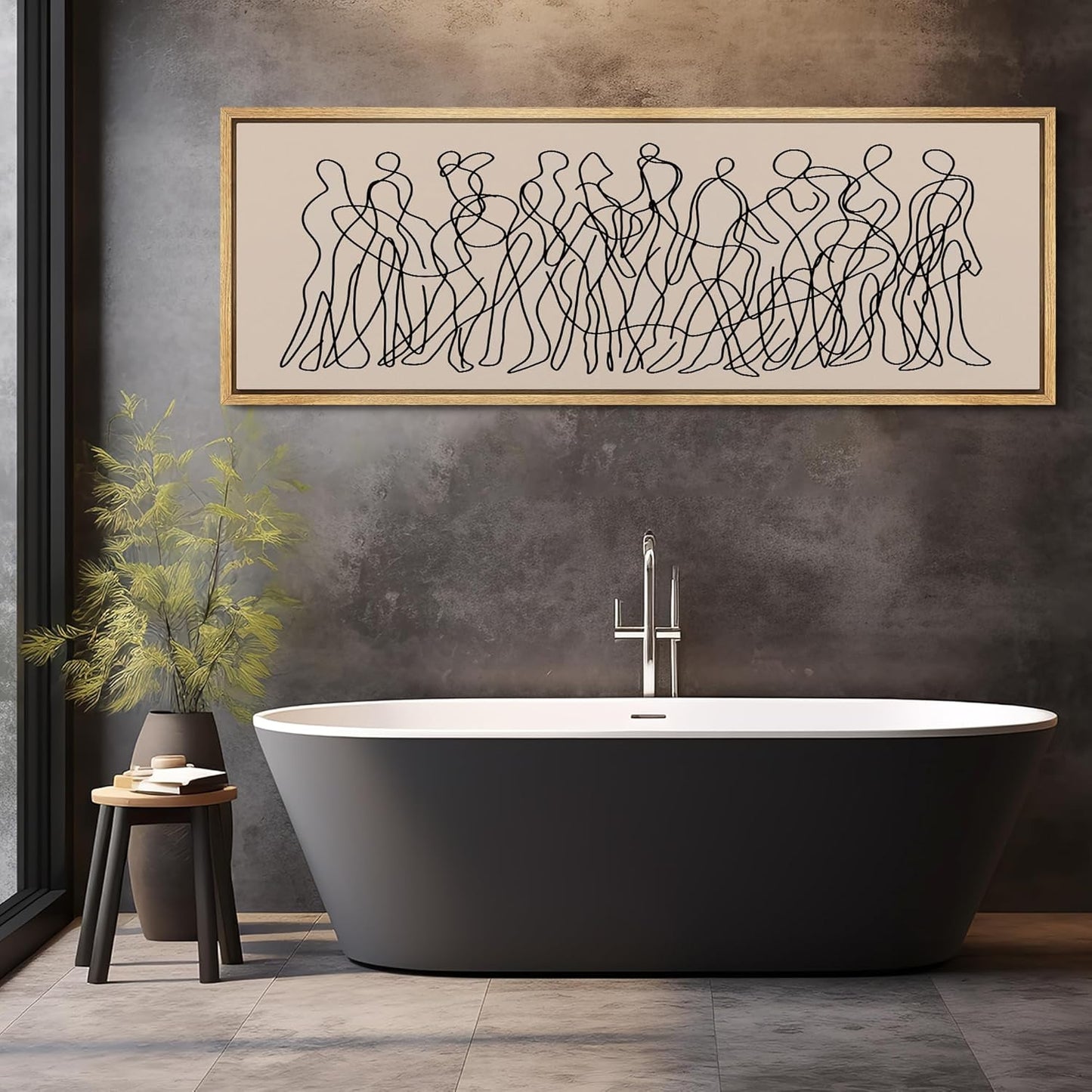 MUDECOR Large Framed Canvas Print Wall Art Modern Line Art People Abstract Illustrations Decorative Colorful Multicolor for Bedroom - 60"x20"