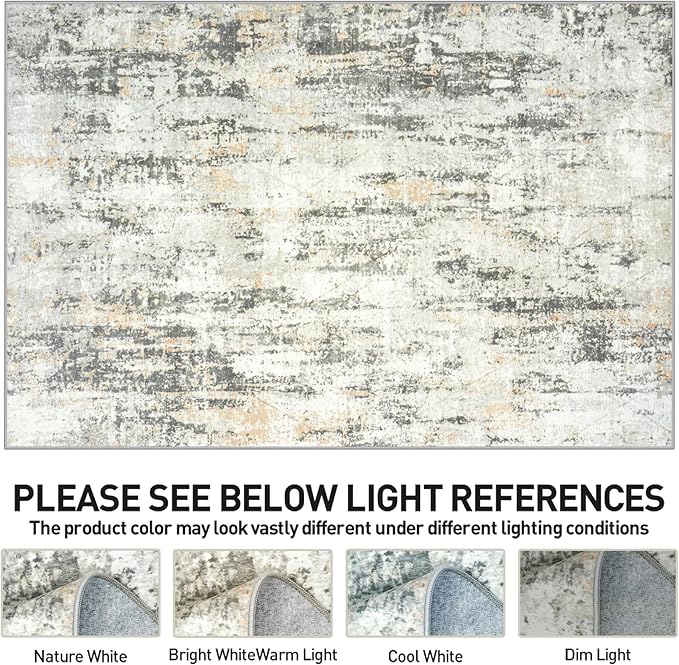 9x12 Area Rugs Washable Rug: Modern Abstract Living Room Rug Soft Anti-Skid Thin Carpet Indoor Floor Non-Shedding Carpets for Bedroom Dining Room Farmhouse Nursery Home Office Grey Brown