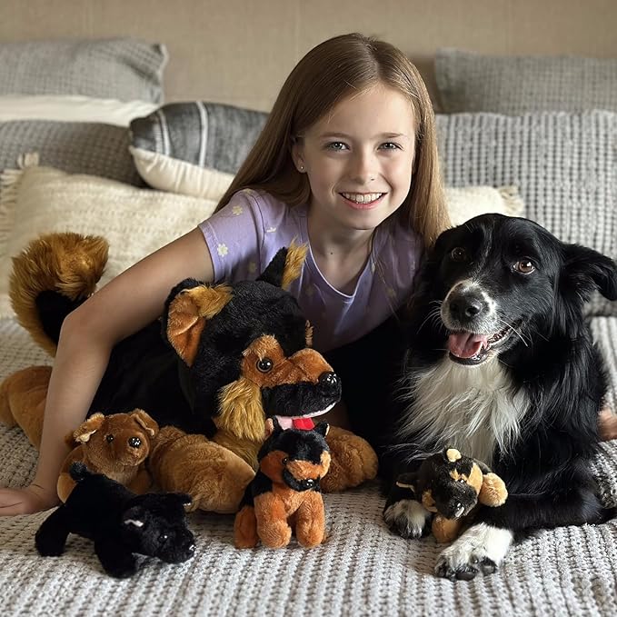 MaoGoLan 5Pcs Giant German Shepherd Dog Plush Toys with 4 Babies, Realistic Soft and Cuddly Stuffed Dog Puppies for Kids, Puppy Lovers