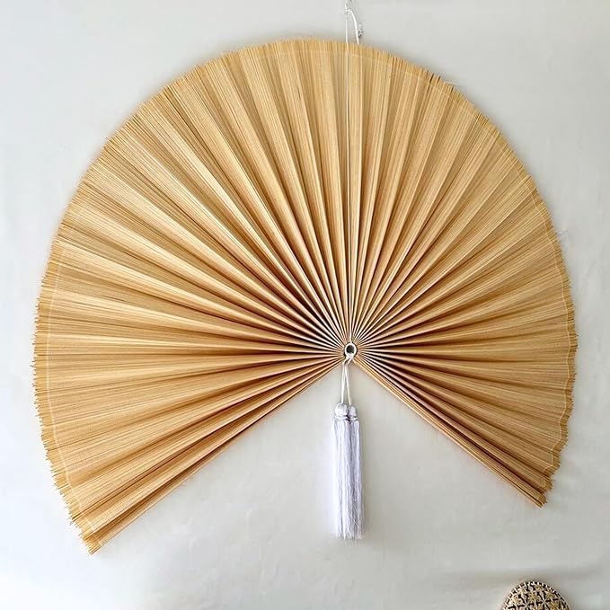 ChumDecor Fan Wall Decor, Japanese Giant Fan, Large Bamboo Fan Wall Art For Boho Hanging Headboard, Decorative Folding Fans For Over Bed, Asia Trending (Ivory 48inch)