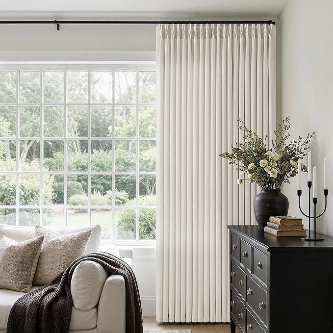 Natural Pinch Pleated Linen Curtains 84 Inch Length 2 Panels for Living Room Bedroom Cream Semi Sheer Light Filtering Modern Farmhouse Neutral Back Tab Pleat Hooks Rings Window Drapes 84 Inches Long