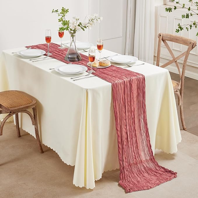 6 Pack Rose Cheesecloth Table Runner 10FT Long Easter Spring Boho Gauze Table Runner Rustic Sheer Runner for Spring Wedding Bridal Baby Shower Birthday Party Table Decor Easter Decorations
