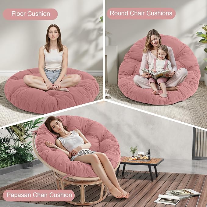 idee-home Papasan Chair Cushion, Circle Papasan Chair Cushion(Cushion Only) | Papasan Cushion with Thick Corduroy Cover, 48 x 48 Inch Cushion for Egg Chair, Pink