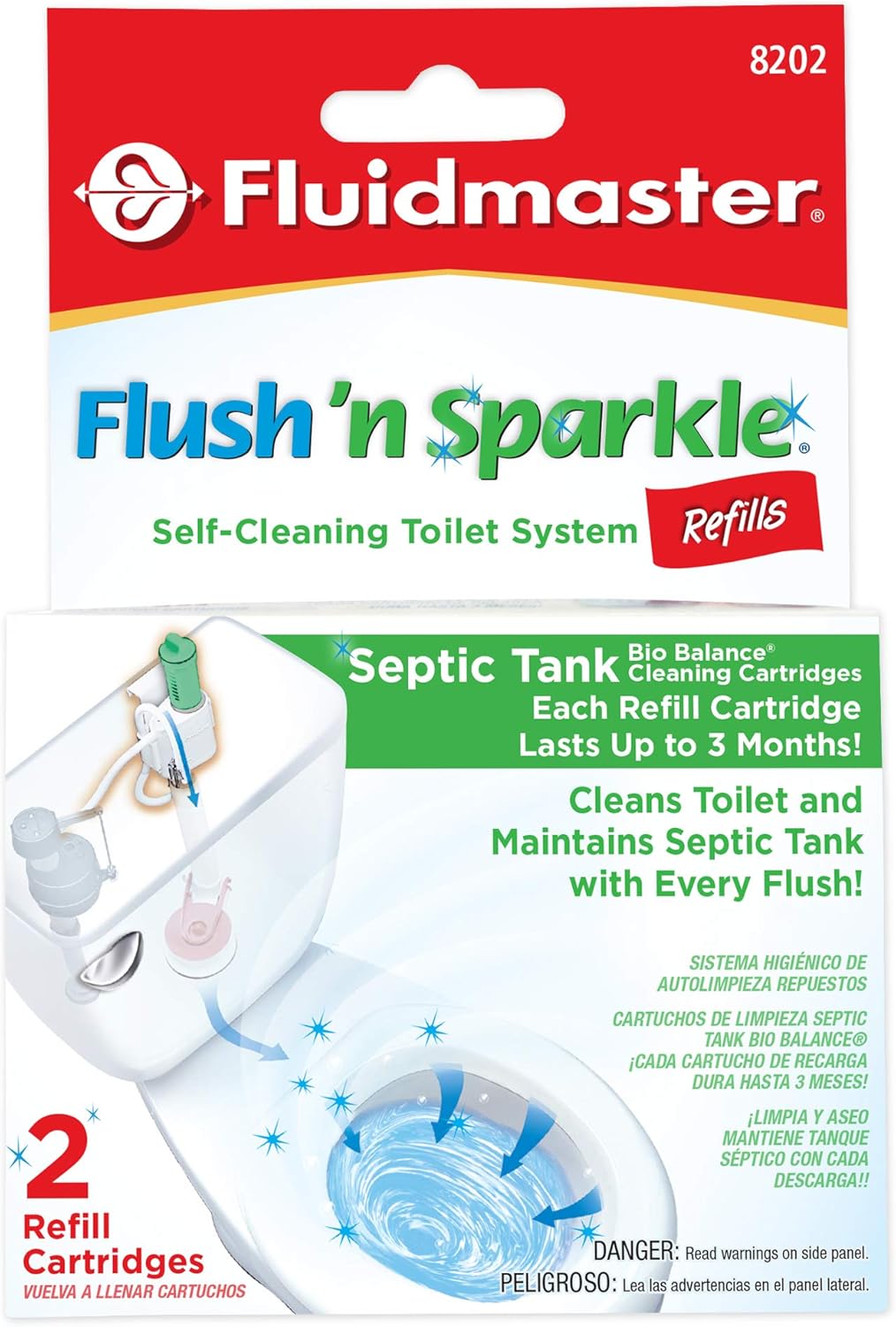 Fluidmaster 8202P8 Flush 'n Sparkle Automatic Toilet Bowl Cleaning System Refills, BioBalance Septic 2-Pack