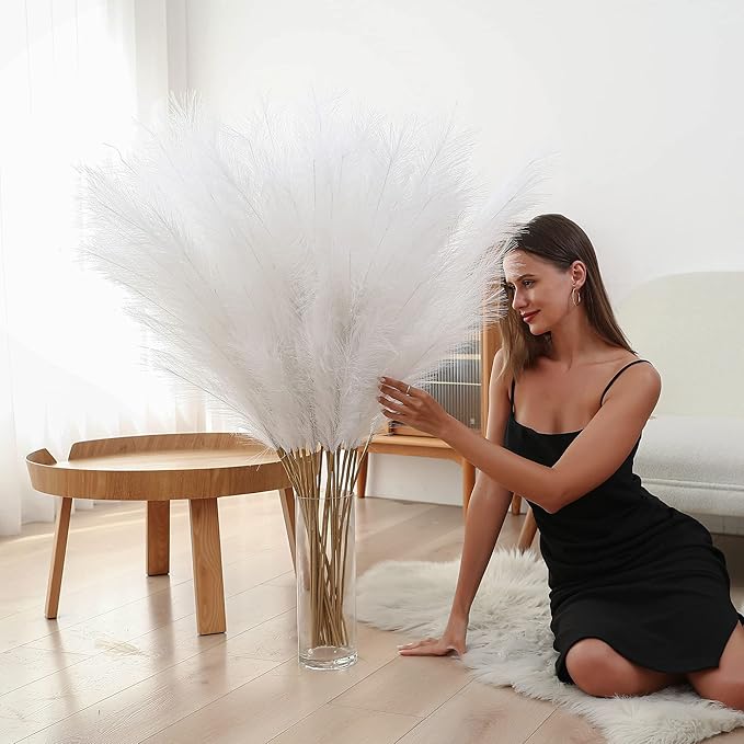 Wertuirk 8 Pcs 45 inch Tall Faux Pampas Grass Decor, Large Artificial White Pompous Grass Bulk, Long Fake Pompas for Floor Vase Filler, Wedding, Baby Shower, Home and Boho Decor (White)