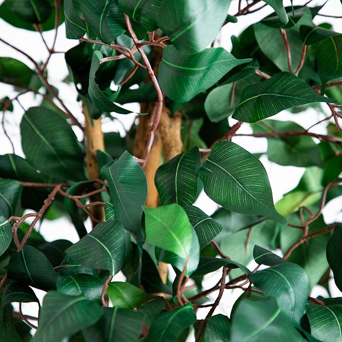 Nearly Natural 74in Artificial Triple Trunk Ficus Tree, Faux Greenery with Natural Wood Trunks for Indoor Home Decor