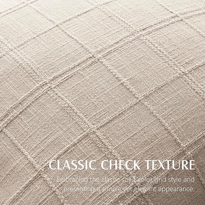 Foindtower Set of 2 Decorative Linen Check Throw Pillow Covers Neutral Farmhouse Vintage Cushion Covers Modern Boho Home Decor for Sofa Chair Couch Bedroom Living Room,18×18 Inch,Natural Linen