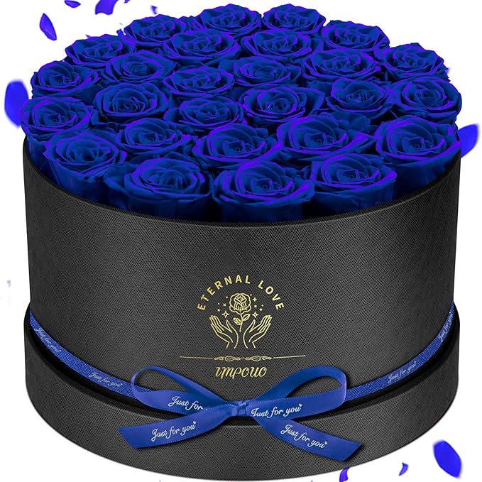 Impouo Forever Flowers, 27 Roses in A Box, Real Preserved Roses, Birthday Gift for Women, Mother's Day, Anniversary Blue Rose