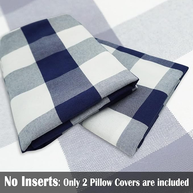 CARRIE HOME Navy Blue Buffalo Check Pillow Covers 18x18 Set of 2 Blue Bufflao Plaid Outdoor Pillow Covers Navy Throw Pillows for Farmhouse Christmas Decor