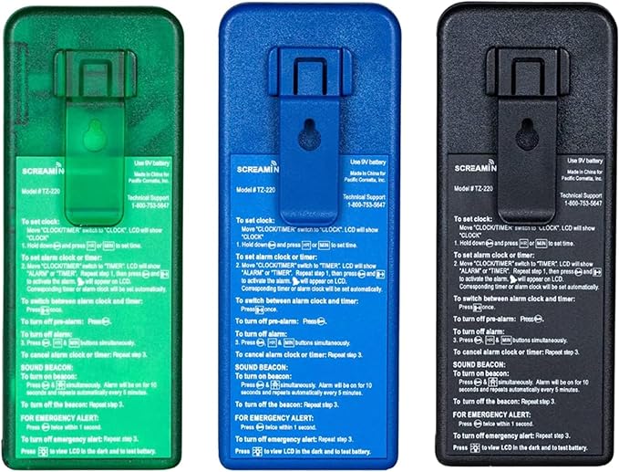 Screaming Meanie 220 Alarm Clock and Timer, Extremely Loud for Deep Sleepers, Multi-Purpose Clock, 3 Sound Levels (with 9v Battery Included) - Blue