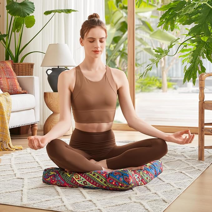 Codi Floor Pillow for Adults, Square Large Pillows Seating, Bohemian Big Cushions for Yoga Room Tatami Sitting, Memory Foam Added, 22x22 Inch, Multi Blaidiere, Set of 2