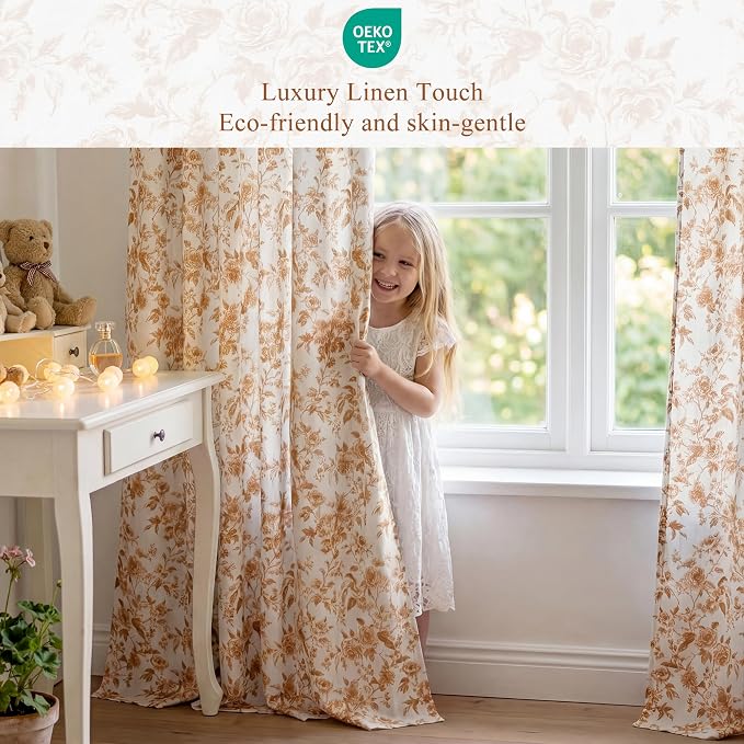 StangH Modern Farmhouse Brown Floral Curtains for Parlor, Chocolate Brown Peony Patterned Texture Drapes, Floor to Ceiling Breathable Airy Window Treatments, W52 x L96, 2 Panels