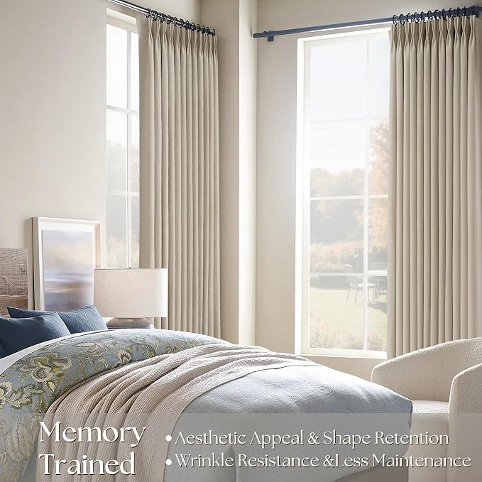 Taupe Linen Curtains 108 inch Length 2 Panels for Living Room Light Filtering Semi Sheer Pleated Curtains with Hooks Burlap Textured Neutral Country Rustic Curtain Drapes Ceiling Floor Extra Long 108