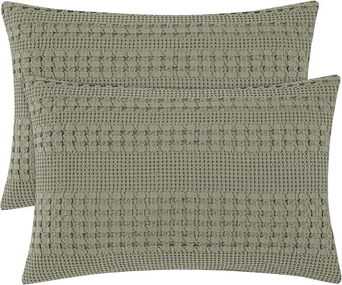 PHF 100% Cotton Waffle Pillow Shams Standard Size, 2 Pack 20" x 26" Soft Skin-Friendly Pillowcases, No Filling, Aesthetic Woven and Breathable Waffle Weave Pillow Case Covers for Bed, Dusty Sage