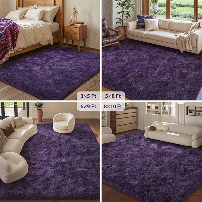 5x8 Ft Purple Rugs for Bedroom Living Room, Soft Modern Indoor Fuzzy Shaggy Area Rug, Non-Slip Fluffy Furry Rug for Teen Girls and Boys,Nursery Kids Room Dorm Home Decor, High Pile Plush Floor Carpet