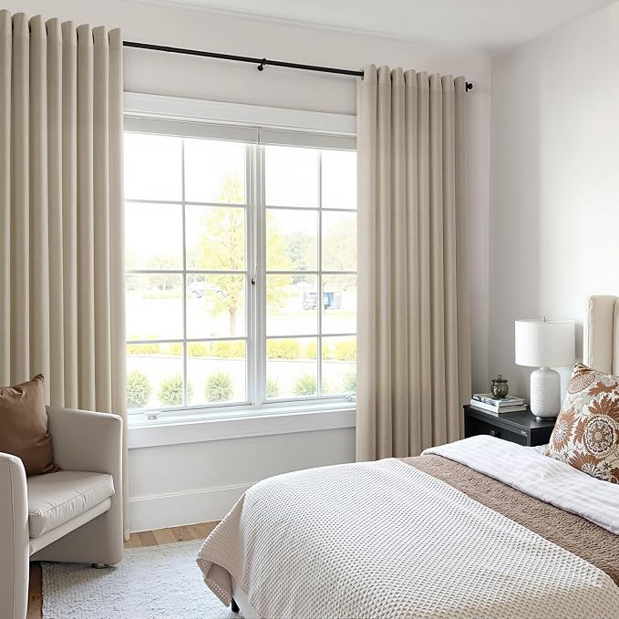 Cobblestone Linen Curtains 84 Inches Long for Living Room Grommet Top Luxury Light Filtering Semi Sheer Curtain Modern Farmhouse Decor Elegant Sheer Coastal Drapes for Bedroom Office 52x84, 2 Panel
